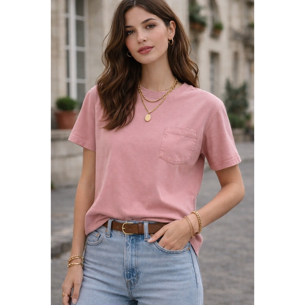 Amongst Others Dusty Rose Pocket T-Shirt Small 100% Cotton NYC Brand
